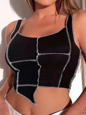 SHEIN Black Contrast Stitch Crop Top Size S
